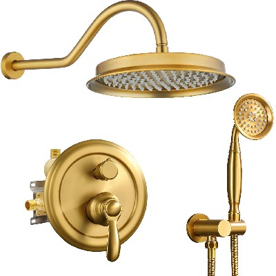 Antique Brass Complete Hidden Shower System Antique Brushed Gold Rain Pressure Balance Valve Cross Border Bath Shower Faucet