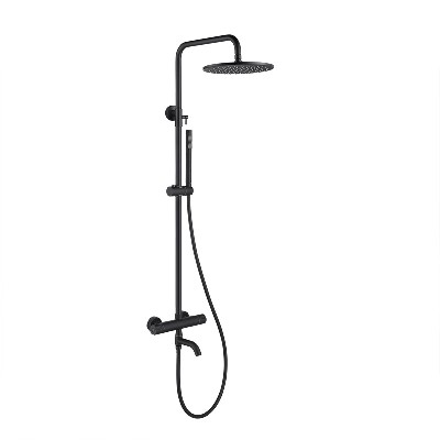 Cross border dedicated wall mounted black electroplating thermostatic valve core all copper dragon overhead spray belt handheld shower set
